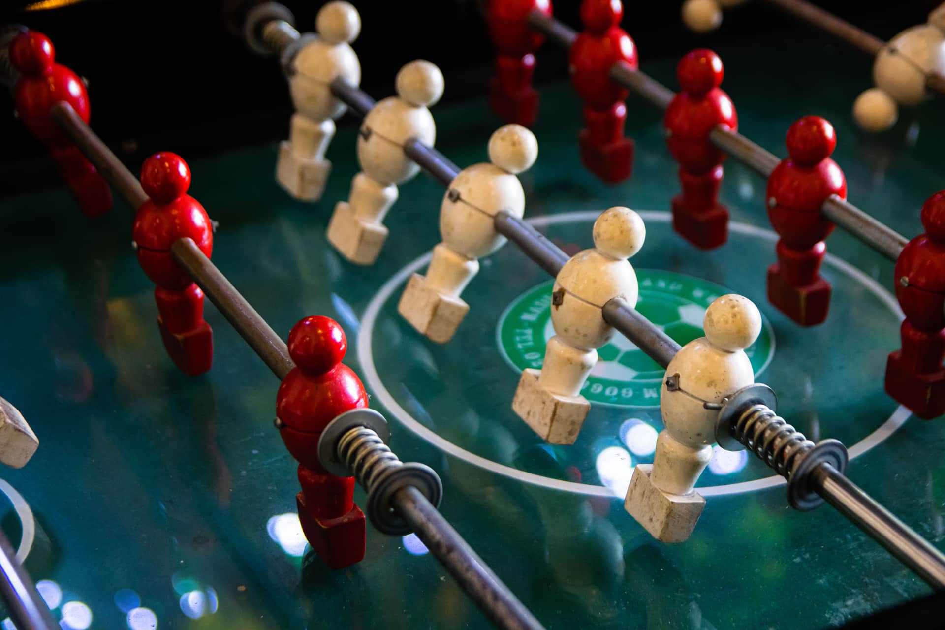 A 55-inch foosball table in a family room