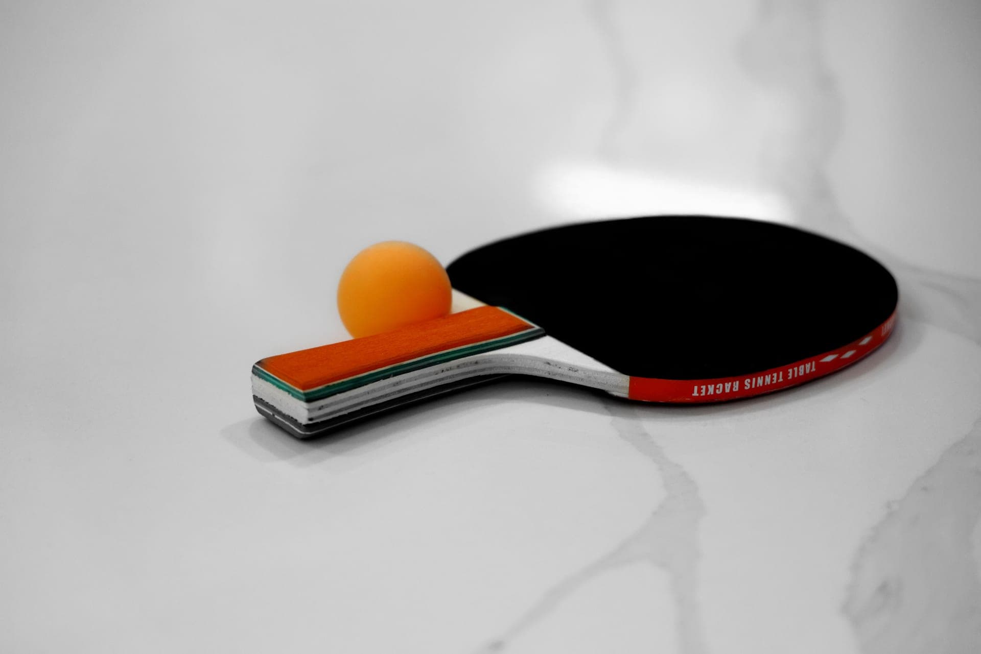 A rollaway ping pong table folded for storage